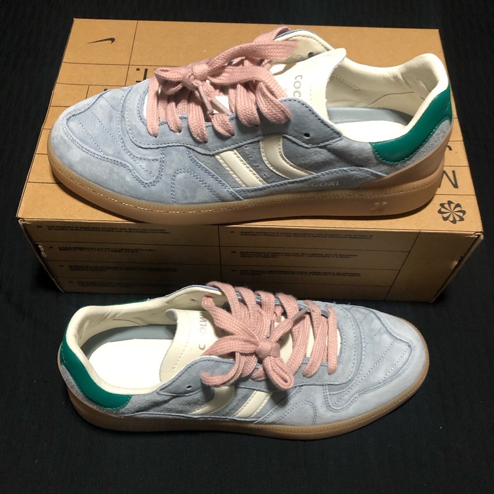 Coolway Goal Mens Blue Suede Sneakers Pink Laces Stripes Men’s EU 44 US 10 - Picture 2 of 5